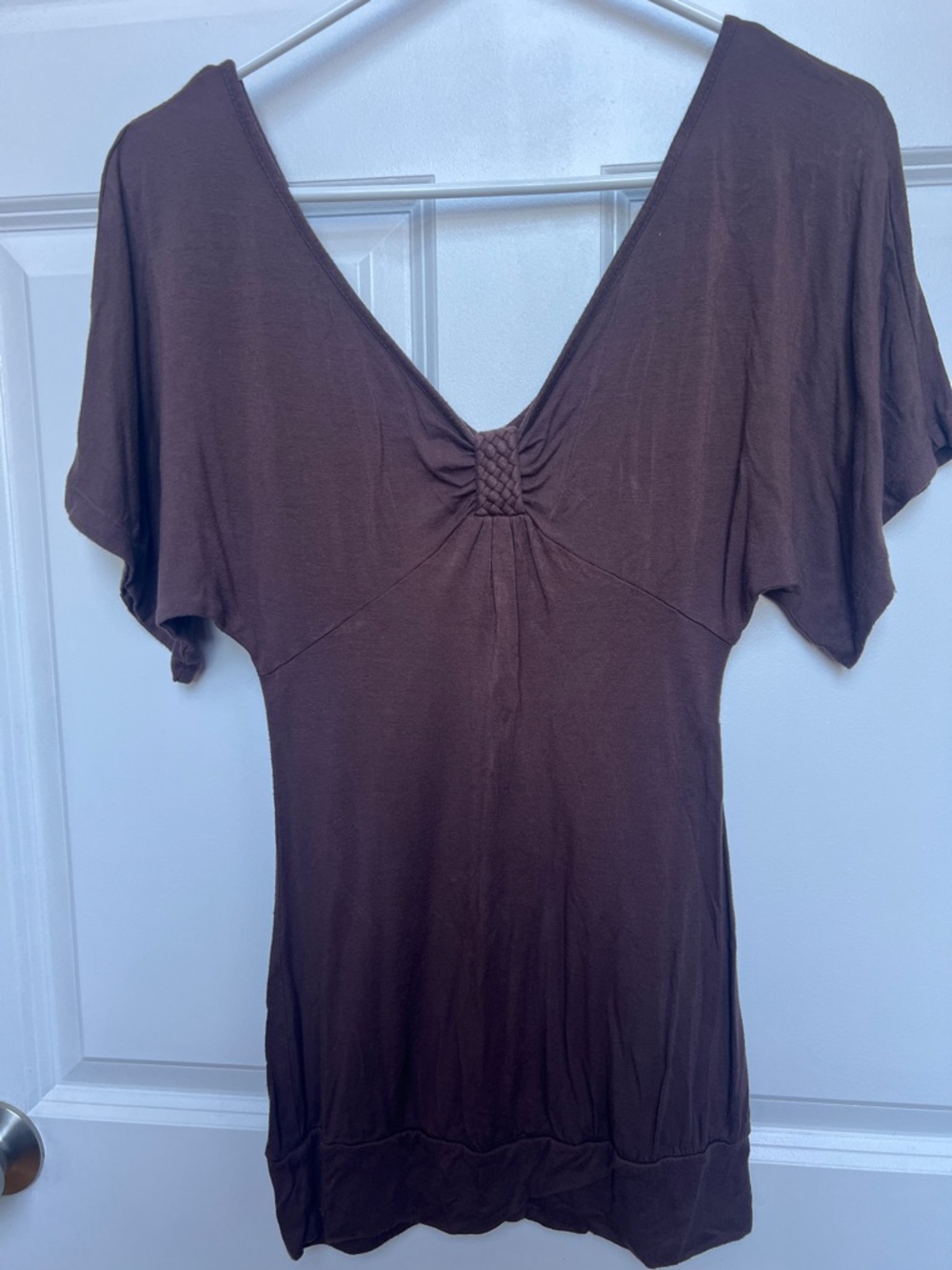 American Rag Brown V-Neck Top with Braided Detail